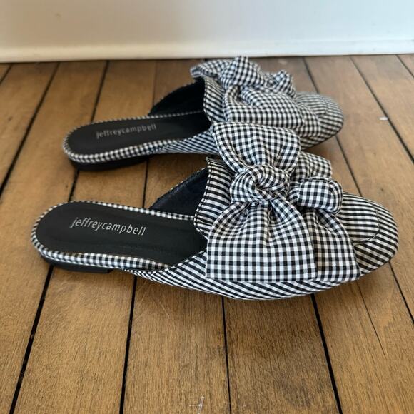 Jeffrey Campbell Black and White Gingham Plaid Bow Mules Slides 6.5 - Picture 5 of 11